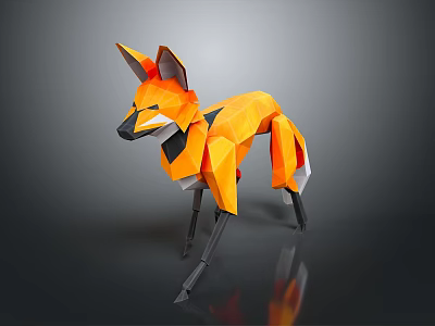 Designer Crafted Origami Style Orange Fox 3D Model With Geometric Details 3d model