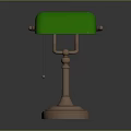 Vintage Green Table Lamp With Brass Base Metal Stand And Chain Switch