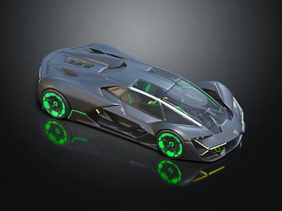 Futuristic Black Sports Car With Sleek Design Green Rims And Shiny Surface 3d model