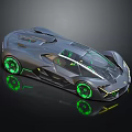 Futuristic Black Sports Car With Sleek Design Green Rims And Shiny Surface