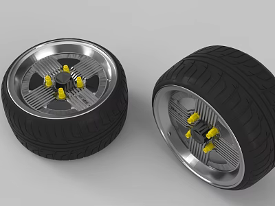 Automotive Tire Design With Black Tread Silver Rim And Yellow Accents 3d model