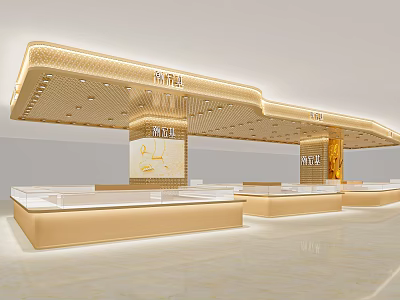 Elegant Jewelry Store Interior With Glass Display Counters Golden Decor And Bright Lighting 3d model