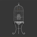 Silver Metal Birdcage Decorative Ornament Set With Intricate Base And Elegant Design