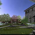 Elegant New Chinese Style Residential Courtyard Landscape With Cozy Leisure Pavilion Ornamental Plants And Stones