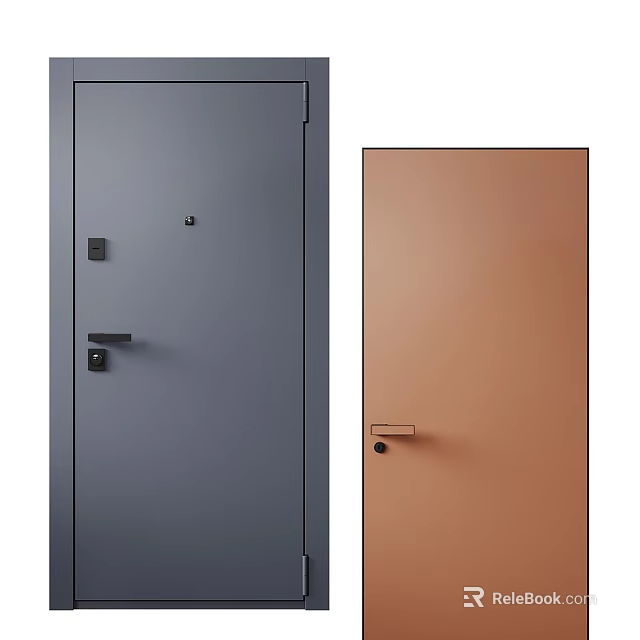 Modern Minimalist Swing Doors in Gray and Copper with Sleek Design and Handle 3d model 