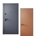 Modern Minimalist Swing Doors in Gray and Copper with Sleek Design and Handle