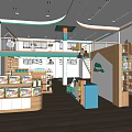 Modern Specialty Store Interior With Wooden Shelves Blue Accents And Product Displays