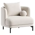 Soft Plush Beige Single Sofa With Round Decorative Pillow And Black Metal Legs