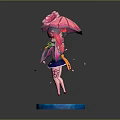 Game and Movie Character with Pink Umbrella Pink Hair Kimono Outfit Staff and Falling Petals
