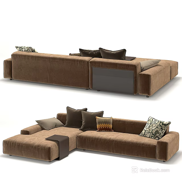 Brown L Shaped Sectional Sofa With Modern Design And Decorative Pillows 3d model
