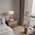 Modern Elegant Bedroom Interior With Upholstered Bed Nightstand Pendant Light And Curtains