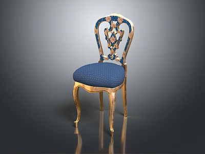 Luxury European Style Dining Chair With Ornate Gold Carving And Blue Fabric Cushion 3d model