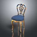 Luxury European Style Dining Chair With Ornate Gold Carving And Blue Fabric Cushion