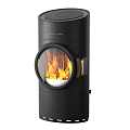 Modern Black Cylindrical Fireplace With Visible Flames And Ariston Design 3d model