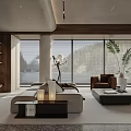 Modern Living Room Interior With Large Windows Sofa Floor Lamp And Plants