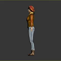 Game and Movie Character Wearing Orange Long Sleeve Shirt Yellow Vest Blue Jeans Brown Boots