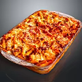 Baked Pasta With Cheesy Golden Brown Topping In Glass Baking Dish