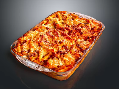 Baked Pasta With Cheesy Golden Brown Topping In Glass Baking Dish 3d model