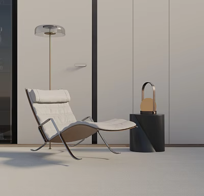 Modern Leisure Chair with Floor Lamp Side Table and Handbag Decor in Minimalist Living Room 3d model
