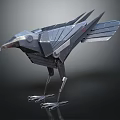 Mechanical Raven Metal Sculpture With Sharp Feathers And Metallic Legs