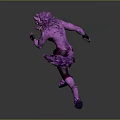 Purple Horned Anthropomorphic Wolf Creature In Tight Outfit Running Dynamic Pose