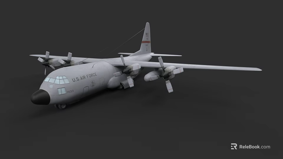 U.S. Air Force Military Transport Aircraft With Four Propellers And Gray Fuselage 3d model 