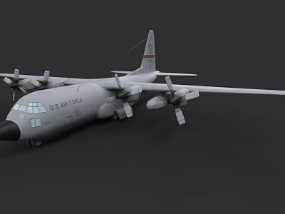 U.S. Air Force Military Transport Aircraft With Four Propellers And Gray Fuselage 3d model