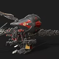 Mechanical Dinosaur With Metallic Structure Red Silver Color And Weapon Components