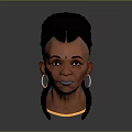 3D Head Model With Unique Black Hairstyle Large Hoop Earrings Gold Necklace And Facial Features
