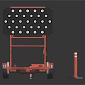 Red Mobile Traffic Safety Warning Device with Wheels Black Panel Circular Holes and Red Post