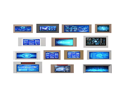 Multiple Digital Display Panels With Various Interface Designs And Data Screens 3d model