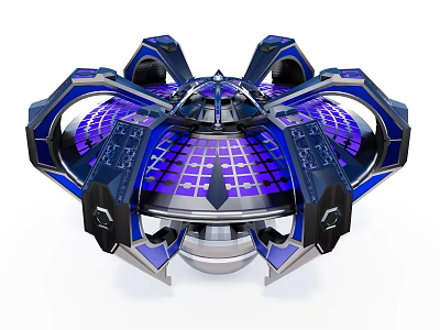 Futuristic Blue Purple Hovering Vehicle With Illuminated Grid Panels And Complex Structure 3d model