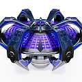 Futuristic Blue Purple Hovering Vehicle With Illuminated Grid Panels And Complex Structure