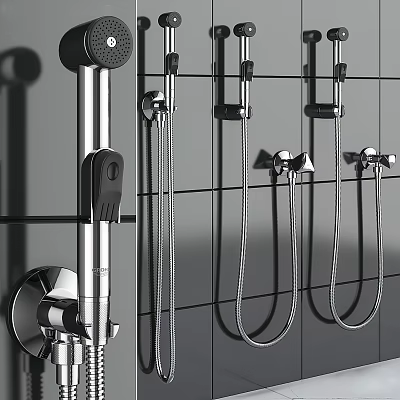 Modern Chrome Shower Head With Handheld Sprayer And Wall Mounted Design 3d model