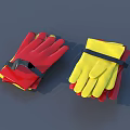 Red and Yellow Gloves With Black Straps Stacked on Gray Surface 3d model