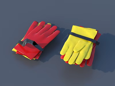 Red and Yellow Gloves With Black Straps Stacked on Gray Surface 3d model
