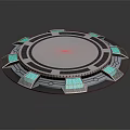Futuristic Circular Equipment Featuring Blue Illuminated Panels And Sleek Modern Design