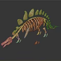 Anatomical Dinosaur Skeleton Fossil Showing Prehistoric Animal Organs And Hair Structure