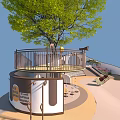 Kindergarten Outdoor Play Area With Tree Observation Deck And Facilities 3d model