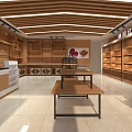 Modern Specialty Store Interior Design With Wooden Shelves Metal Frames And Strip Lights