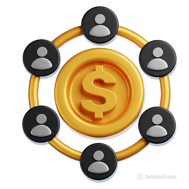 Daily Life Products With Gold Coin Dollar Sign And Connected People Icons 3d model 