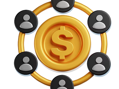 Daily Life Products With Gold Coin Dollar Sign And Connected People Icons 3d model