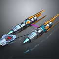 Futuristic Metallic Space Rockets With Orange Accents And Energy Link For Cosmic Travel