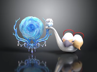 Blue Spiral Decorative Structure With Shell Base Branch Arms And Crystals 3d model