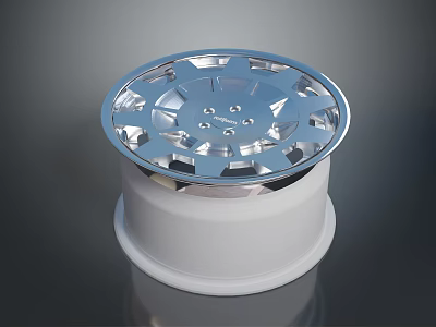 Shiny Chrome Car Wheel Rim With Intricate Spoke Design And Brand Logo 3d model