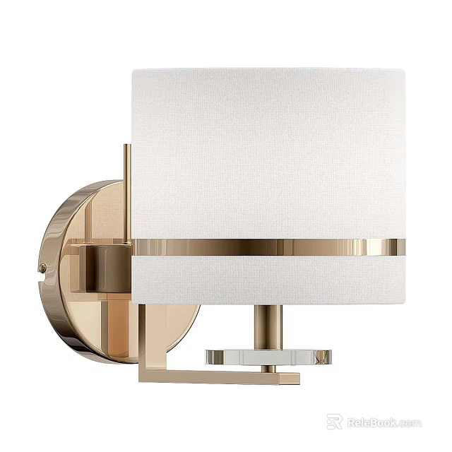 Modern Brushed Brass Wall Light With White Fabric Shade And Clear Crystal Base 3d model 