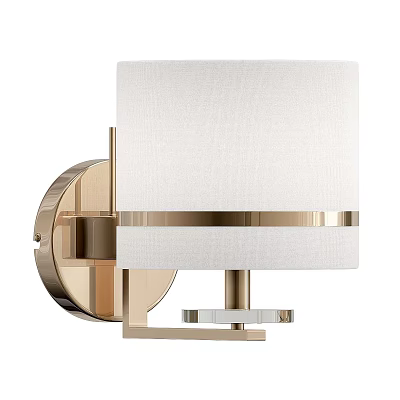 Modern Brushed Brass Wall Light With White Fabric Shade And Clear Crystal Base 3d model