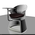 White Leisure Chair With Brown Seat Vertical Striped Backrest And Side Table