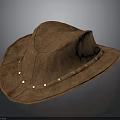 Classic Brown Leather Cowboy Hat With Decorative Metal Studs Around Brim