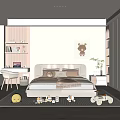 Modern Kids Room Interior Design With Bed Desk Bookshelf And Toys